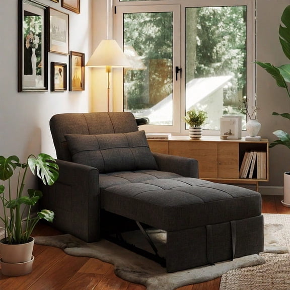 Asofer 3-in-1 Convertible Dark Gray Sofa Bed for Small Spaces, Wide Single Bed, Adjustable Backrest