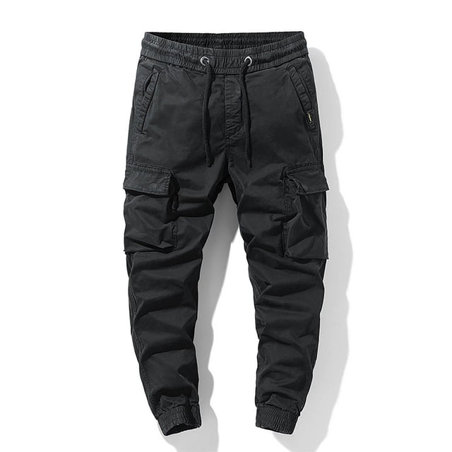 Pantalones largos de moda para hombre, casuales, de color sólido, cargo, con bolsillos y cremallera, cintura elástica, pantalones largos de algodón para hombre.