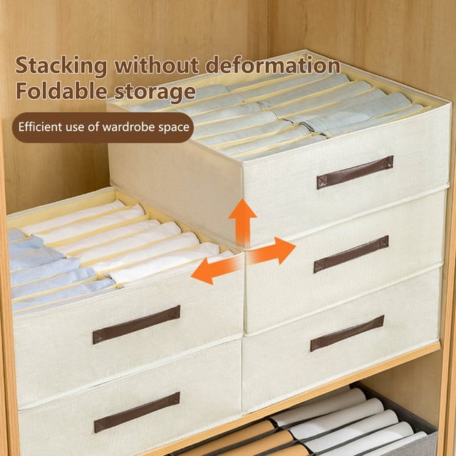 Boîte de Rangement Grande Capacité Conception à Cloisons Antipoussière Garde en Ordre 14 Compartiments Très Grande Double Rangée Organisateur de Vêtements Pantalons Fournitures de Chambre