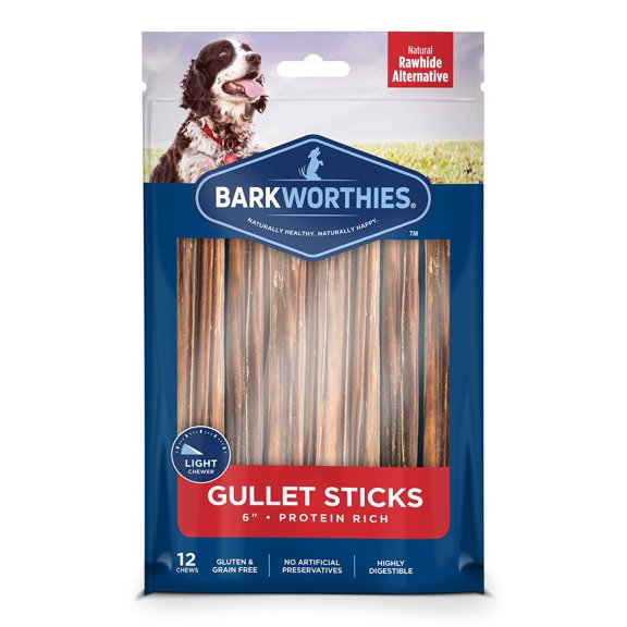 Barkworthies 6 Inch Beef Gullet Sticks - 12 Count (Pack of 1) - Protein-Packed, Supports Dental Health, Quick Hollow Snack, Great for Older Canines or Teething Puppies
