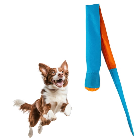 All For Paws Dog Fetch Toy Ball with Tail, 31.5” Throw and Catch Ball with Tail for Dogs, Squeaky Rubber Ball Launcher for Interactive Outdoor Play