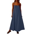 thumbnail image 2 of Women's Holiday Dress Ndbuld Ladies' Casual And Fashionable Solid Color Sleeveless Camisole Dress Navy XL, 2 of 6