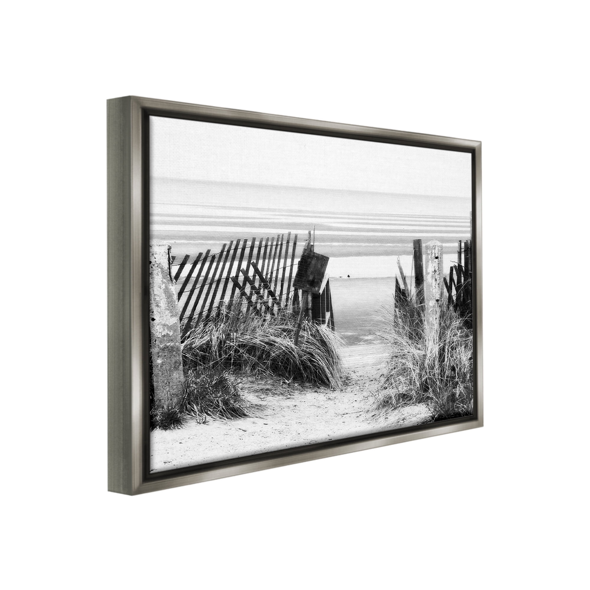 Stupell Industries Fenced Beach Path Landscape Photography Gray Floater Framed Canvas Art Print Wall Art, 31 x 25