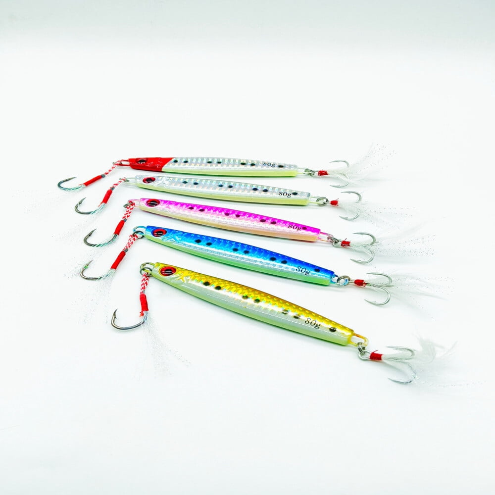 5 Pack Metal Jig Lure Shore Casting Spoon Jigging Bass Saltwater Fishing Tackle