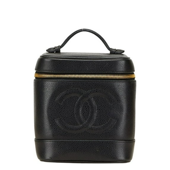 Pre-Owned Chanel Coco Mark Vanity Bag, Makeup Pouch, Black Caviar Skin, Women's, CHANEL
