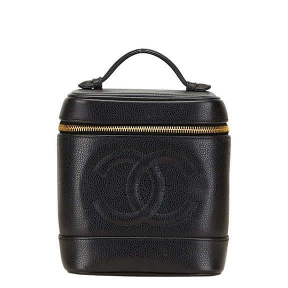 Pre-Owned Chanel Coco Mark Vanity Bag, Makeup Pouch, Black Caviar Skin, Women's, CHANEL