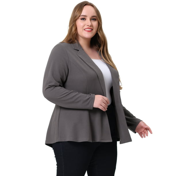 Blazer de talgrande pamujer con solacon muescas, dobladillo con volantes y péplum, paNavidad gris 5X