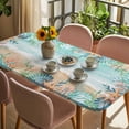 thumbnail image 3 of Ocean Coastal Table Cloths for 5 Foot Rectangle Tables, Summer Nautical Beach Coral Starfish Patio Waterproof Elastic Fitted Tablecloths, Washable Rectangular Table Cover for Camping, 3 of 8