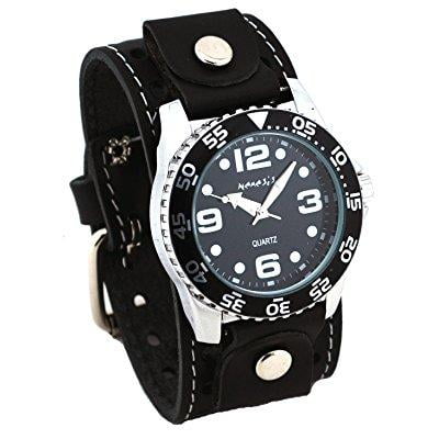 wide leather watch
