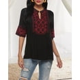 thumbnail image 6 of Grosy Womens Plus Size Tops Short Sleeve V Neck Shirts Tunic Casual Floral Embroidered Loose Summer Fall Blouses Mexican Peasant Cotton Rayon Shirts-073/Black/M, 6 of 8