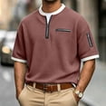 thumbnail image 2 of hotojiny Men's Quarter Zip Pullover Lightweight Textured Half Sleeve Sweatshirt Casual Crew Neck Patchwork Shirts, 2 of 7