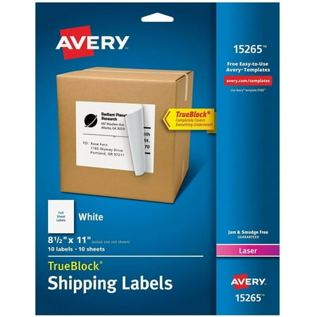 Avery White Shipping Labels with TrueBlock Technology 15265, 8-1/2