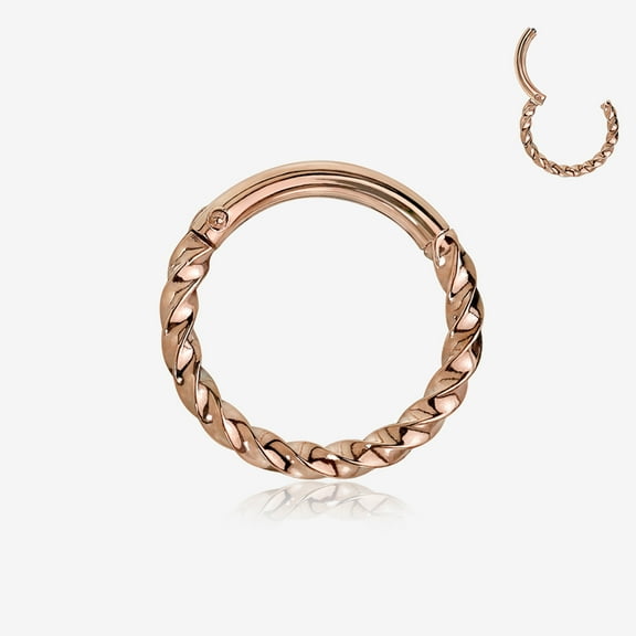 BM25 Rose Gold Twisted Metal Seamless Clicker Hoop Ring