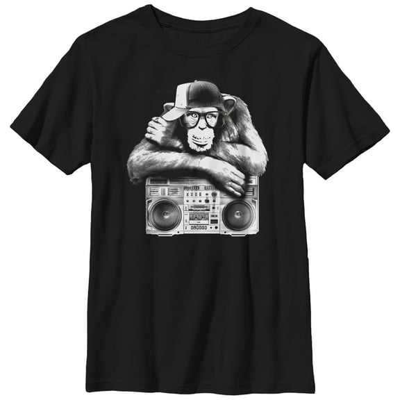 Boy's Lost Gods Boombox Chimp  Graphic Tee Black Large