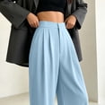 thumbnail image 4 of Kaemgyyd Dress Pants Women Wide Leg Work Business Trousers Casual Loose Slacks Flowy Pant Button High Waisted Pleated Clothes（Light Blue,Small）, 4 of 6