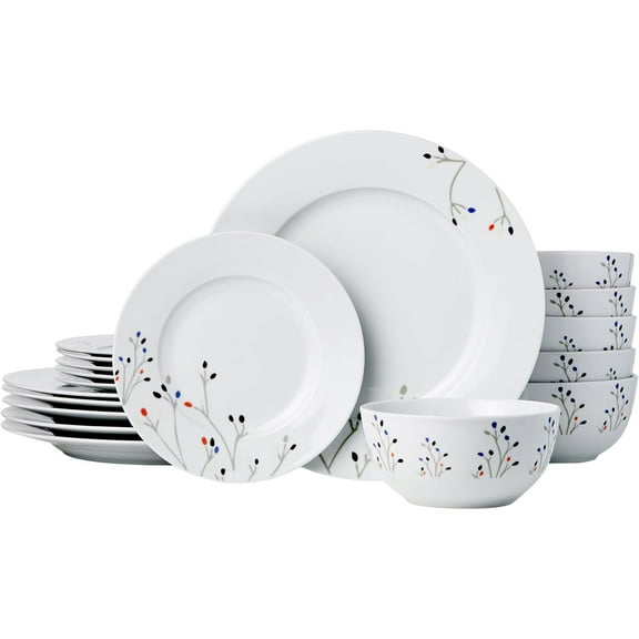 Dinnerware Set, Microwave and Dishwasher Safe, Service for 6, 18-Piece Complete Kitchen, Plates, Dishes, Bowls, Branches