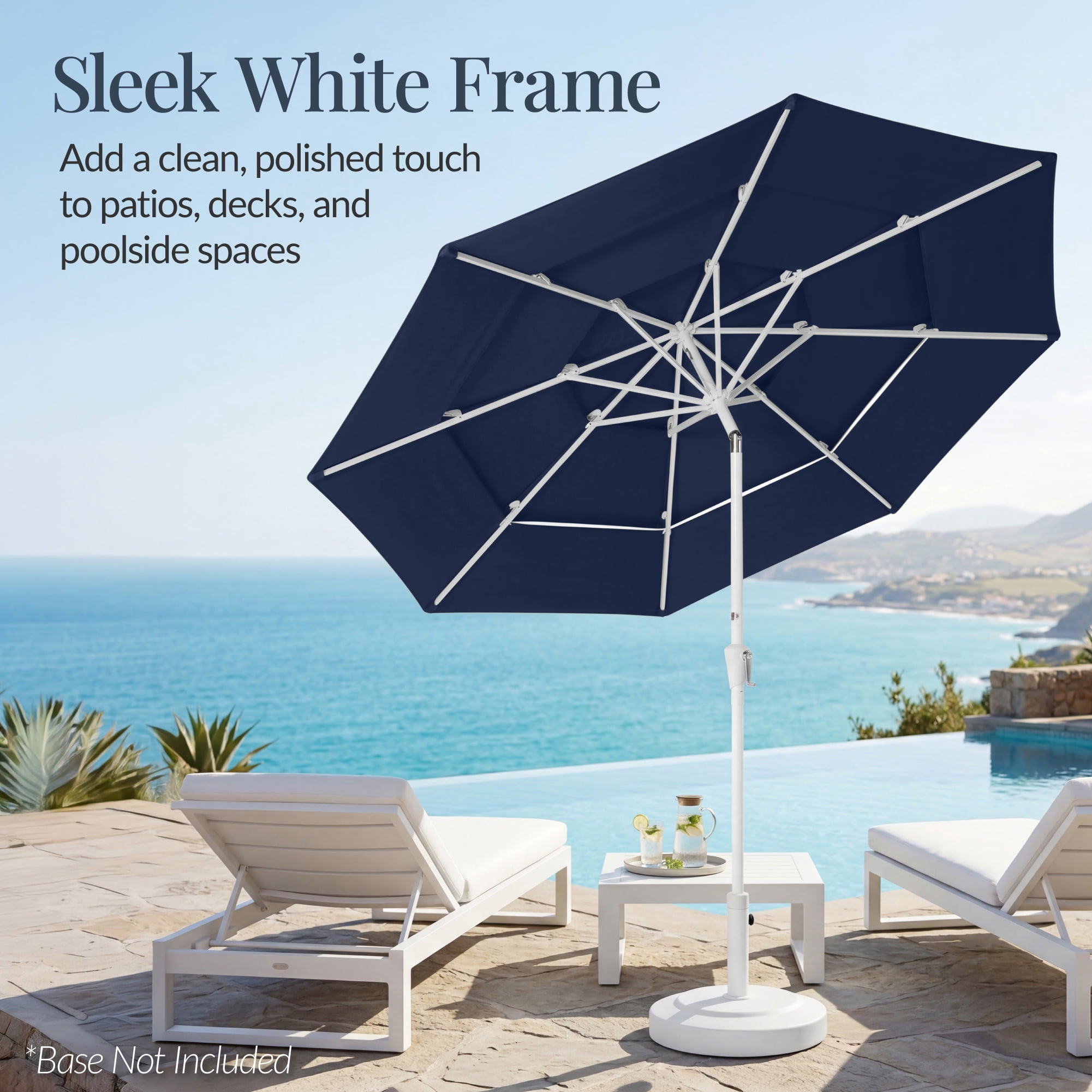 Best Choice Products 10ft 3-Tier Patio Umbrella White Pole, Outdoor Market Umbrella Steel Pole - Navy