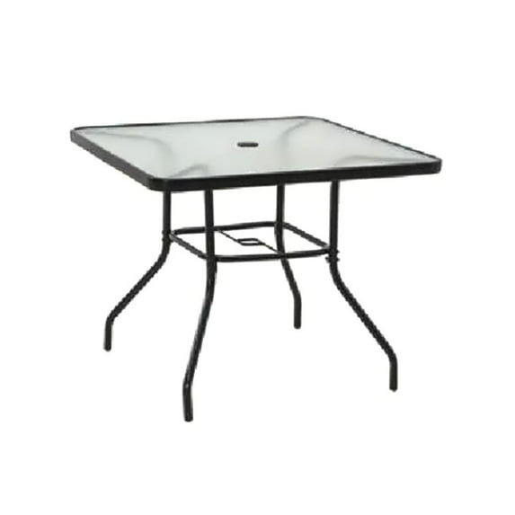 Open Box Four Seasons Courtyard Tempered Glass Top Patio Dining Table, Black