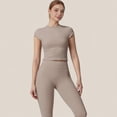 thumbnail image 6 of Women's Fitted Crop Active Tee Short Sleeve Round Neck Stretch Performance Fabric - Large, Beige, 6 of 7