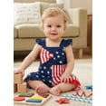 thumbnail image 6 of BemeyourBBs Toddler Baby Girl 4th of July Outfit Patriot Independent Day Clothes Little Girl Summer Overalls Shorts Fourth of July Flying Sleeve Star Stripe Print Front Bow Romper Jumpsuit Overall, 6 of 8