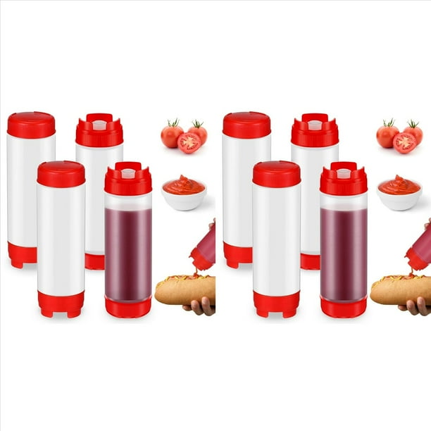 8 Exprimibles Rellenables de 20 Oz, Botella Exprimible con Válvula Grande y Punta de Plástico Invertida para Condimentos