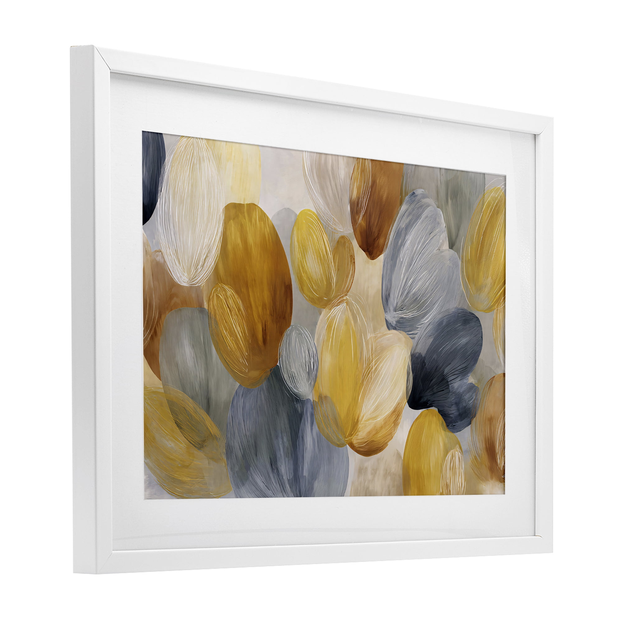 Stupell Industries Warm Oblong Layered Shapes White Framed Print Under Glass, design by Jacky Ngan