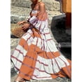thumbnail image 6 of nvzhuang Women Long Dress,Elegant Off-shoulder Dress Contrast Color Summer Swing Dress for Vacation, 6 of 8