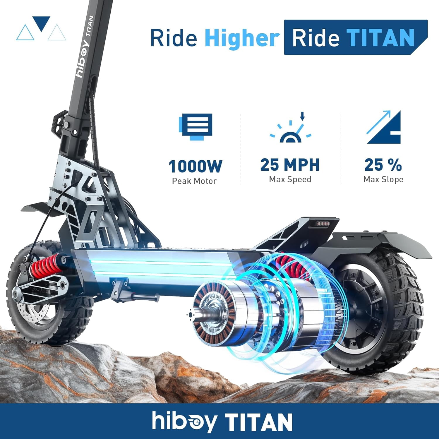 Hiboy Titan 1000W 25MPH 46Mi Range 10" Off-Road Tires, Dual Suspension & Hydraulic Brakes, Foldable E-Scooter