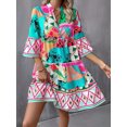 thumbnail image 4 of Women's Printed Notched Three Quarter Sleeve Tiered Dress Polyester 100% Fabric Easy Care Everyday Wear Casual, 4 of 6