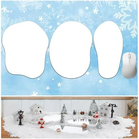 3 Large-Sized 9.8inch Christmas Village Mirror Lake Landscape Accessories, Desktop Decoration, Holiday Ice Pond for Christmas (Style 1)$$Home Decor, Kitchen, & Other