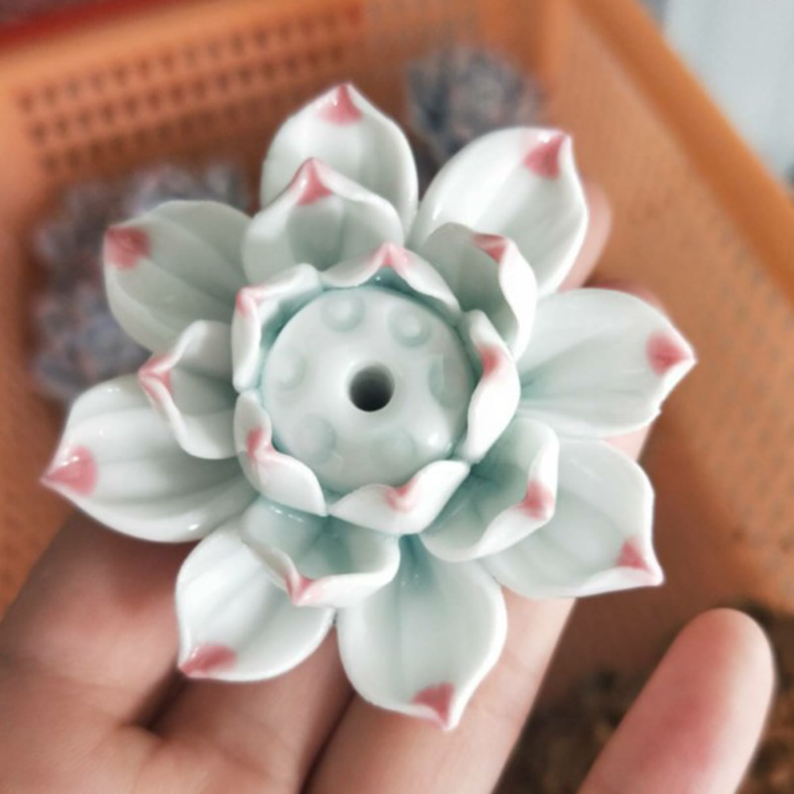 Handmade Ceramic Incense Holder With Ash Catcher - Jasmine Floral Design, Yoga & Meditation Decor