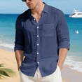 thumbnail image 2 of USNSM Men's Linen Shirts Casual Button Down Long Sleeve Shirt Solid Spread Collar Summer Beach Shirts with Pocket Blue XL, 2 of 7