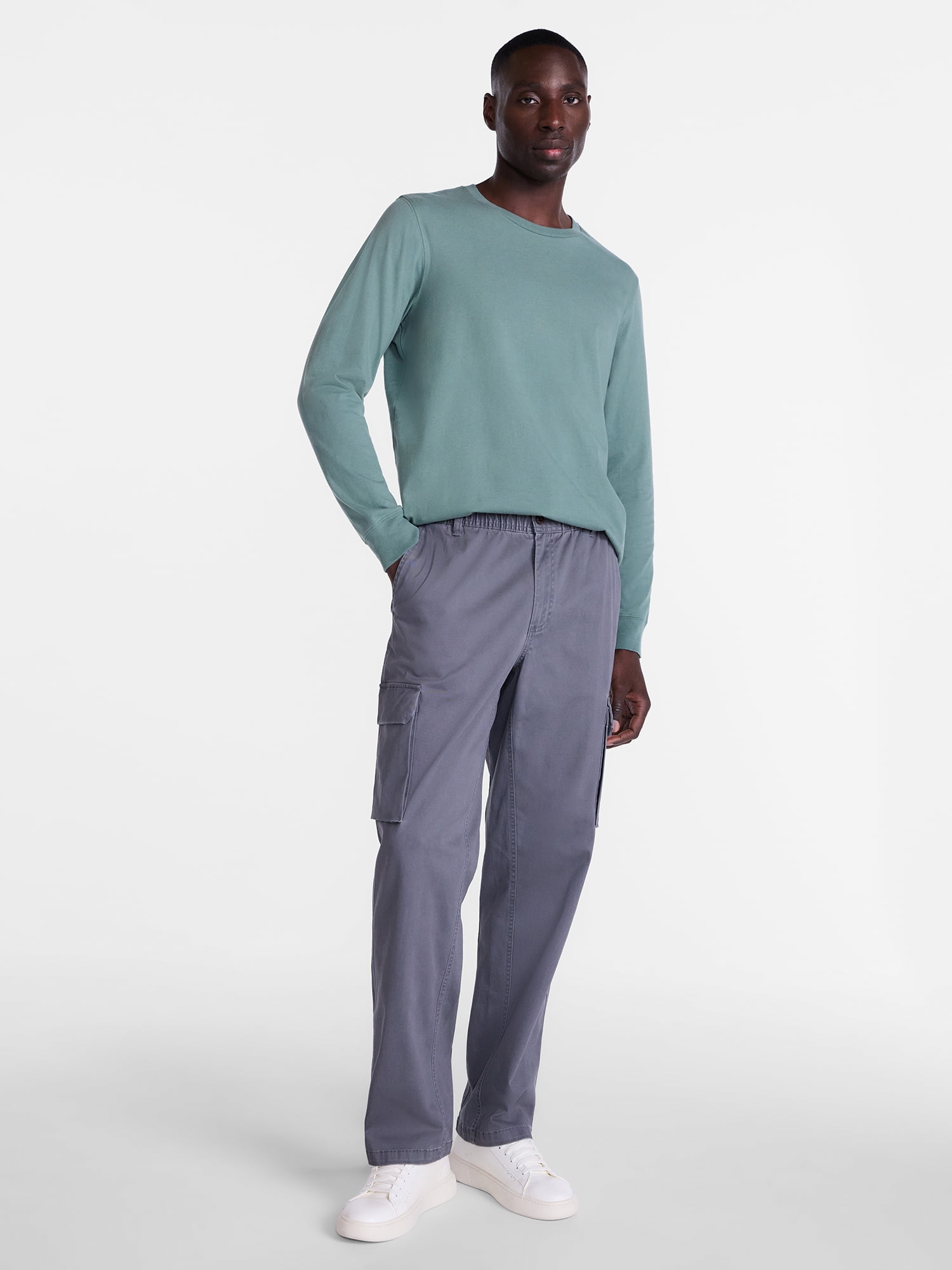 George Men's and Big Men's Relaxed Fit Cotton Crewneck Tee with Long Sleeves, Size XS-3XL