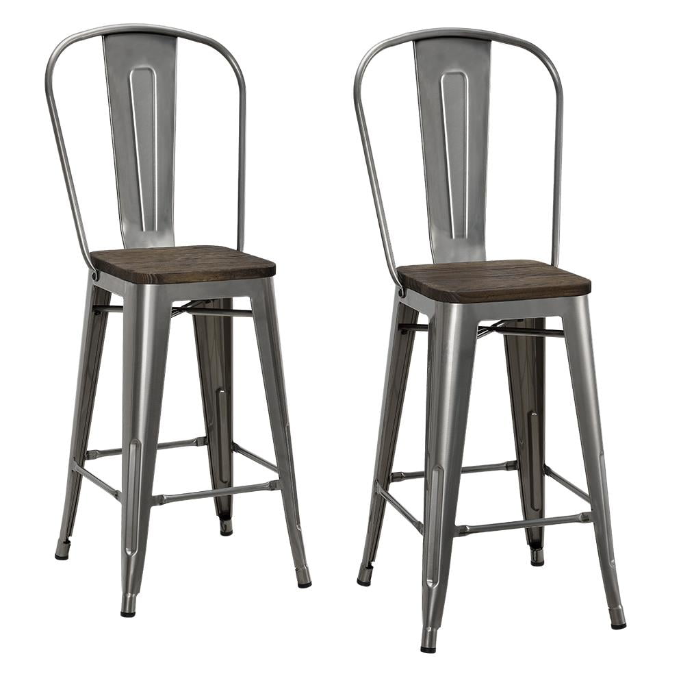 Photo 1 of DHP Luxor 24 Metal Counter Stool with Wood Seat, Set of 2, 