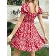 thumbnail image 4 of Summer Women Ruffle Sleeve Sqaure Neck Smocked Sun Dress Casual Boho Beach Floral Mini Dress, 4 of 6