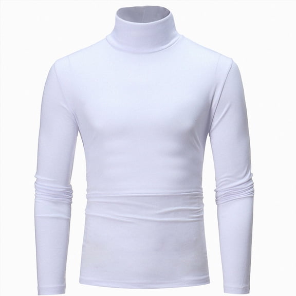 OYXSER Mens Basic Slim Fit Turtleneck Long Sleeve Knitted Shirt Lightweight Undershirt Top, White XXXL