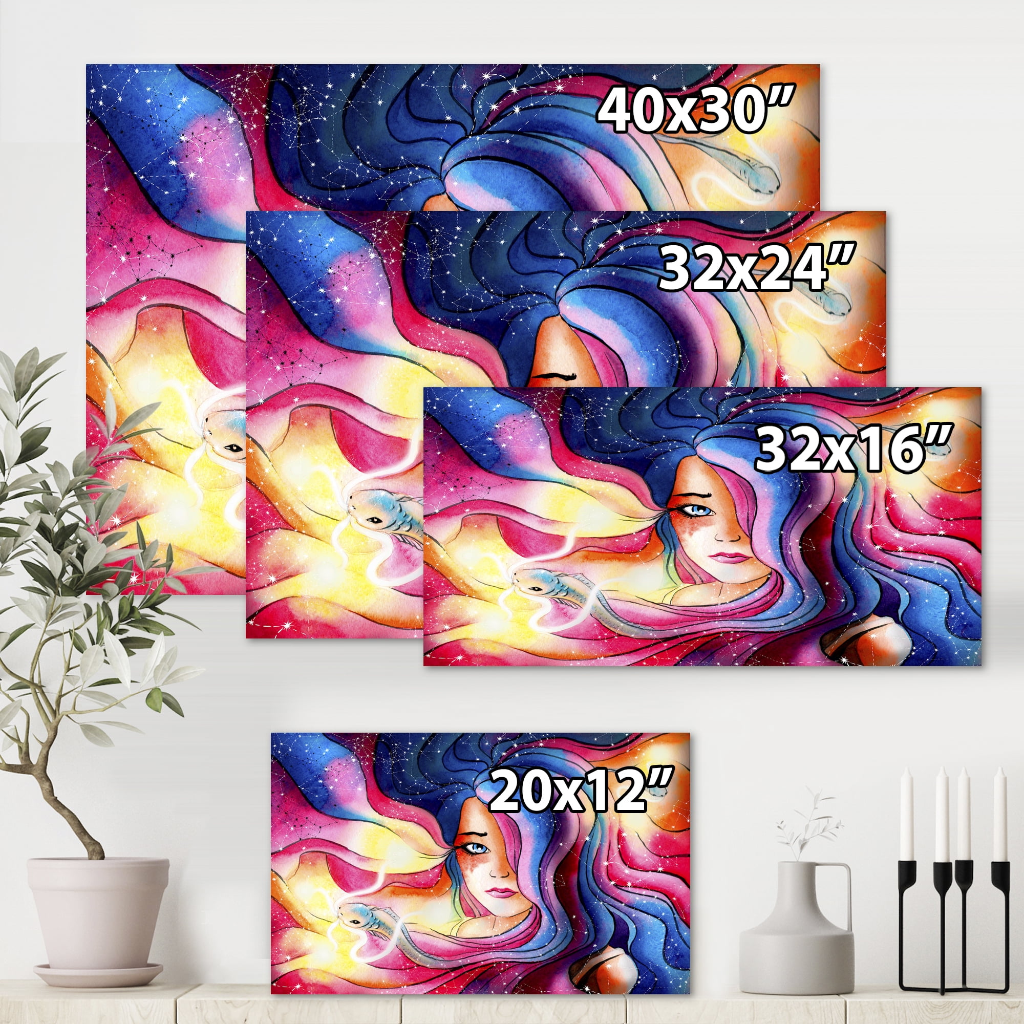 Designart ' The Girl Portrait With The Glowing Hair ' Modern Canvas Wall Art Print