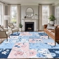 thumbnail image 3 of Pink Floral Blue Area Rug 5x7 FT, Non Slip Bedroom Throw Carpet, Farmhouse Botanical Vintage Leaves Washable Soft Floor Carpet Non-Shedding Rug for Dining Room Bedside Classroom Desk, 3 of 9