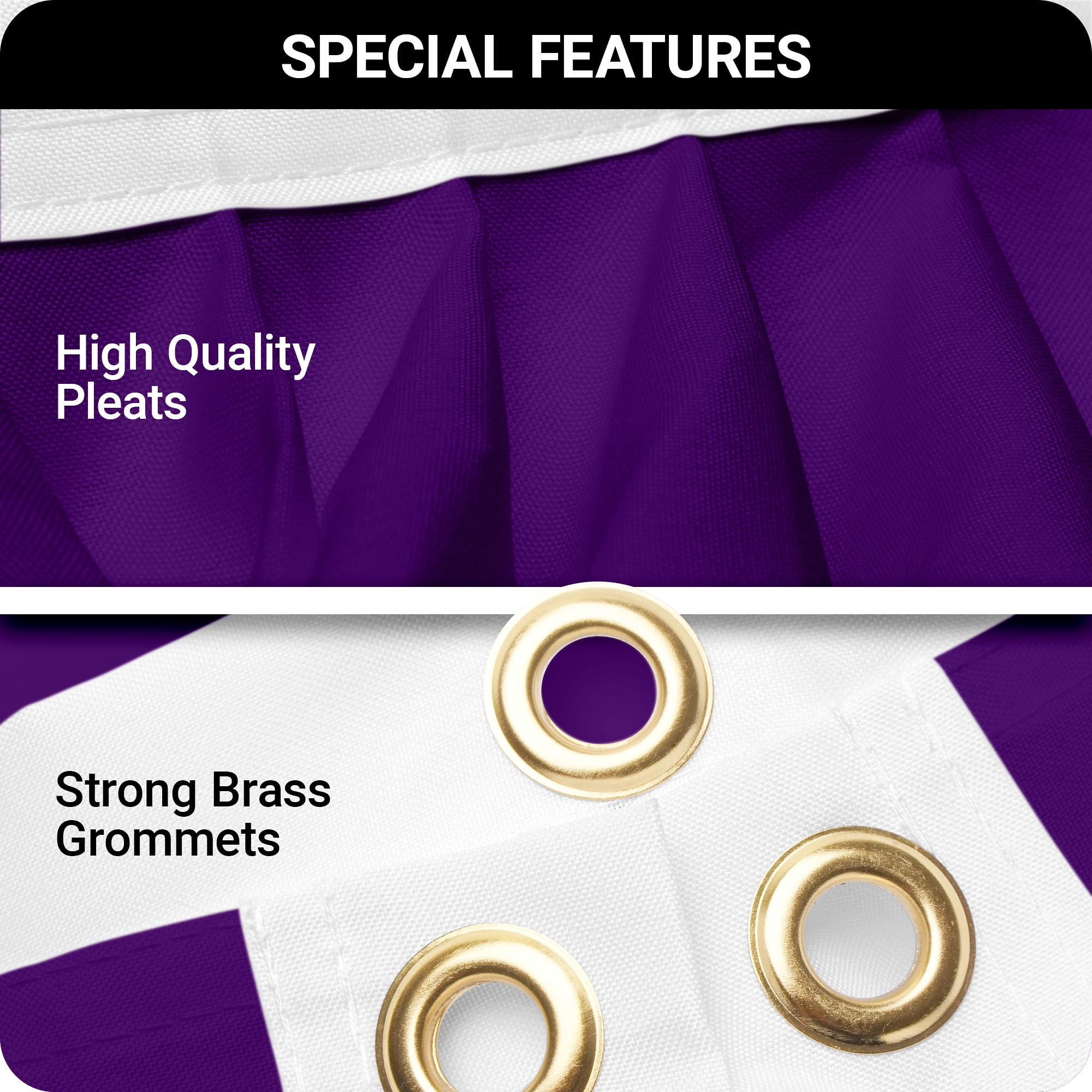 G128 Solid Purple Color Pleated Fan Flag | 3x6 Ft | Printed 150D Polyester | Color Fan Flag Decoration, Indoor/Outdoor, Vibrant Colors, Brass Grommets