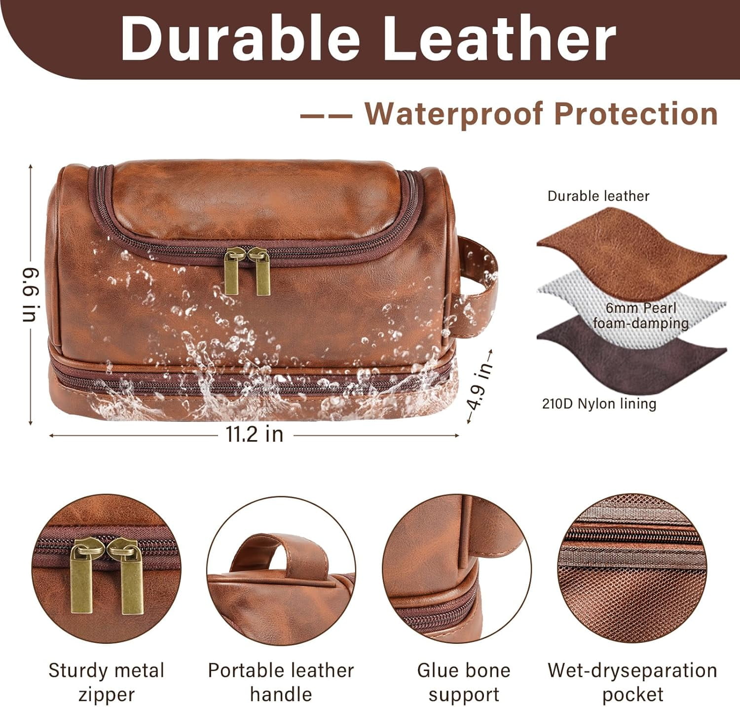 Personalized Gifts for Men, Mens Personalize Toiletry Bag, Custom Leather Toiletries Travel Bag, Customize Shaving Kit, Men's Gift Ideas for Christmas（Brown）