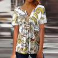 thumbnail image 1 of RT5YKing Femmes d'Été Sexy Pli Imprimé Femmes Régulières Manches Courtes V Col Bouton Tops Blouse Imprimé Floral Femmes Tops, 1 of 5
