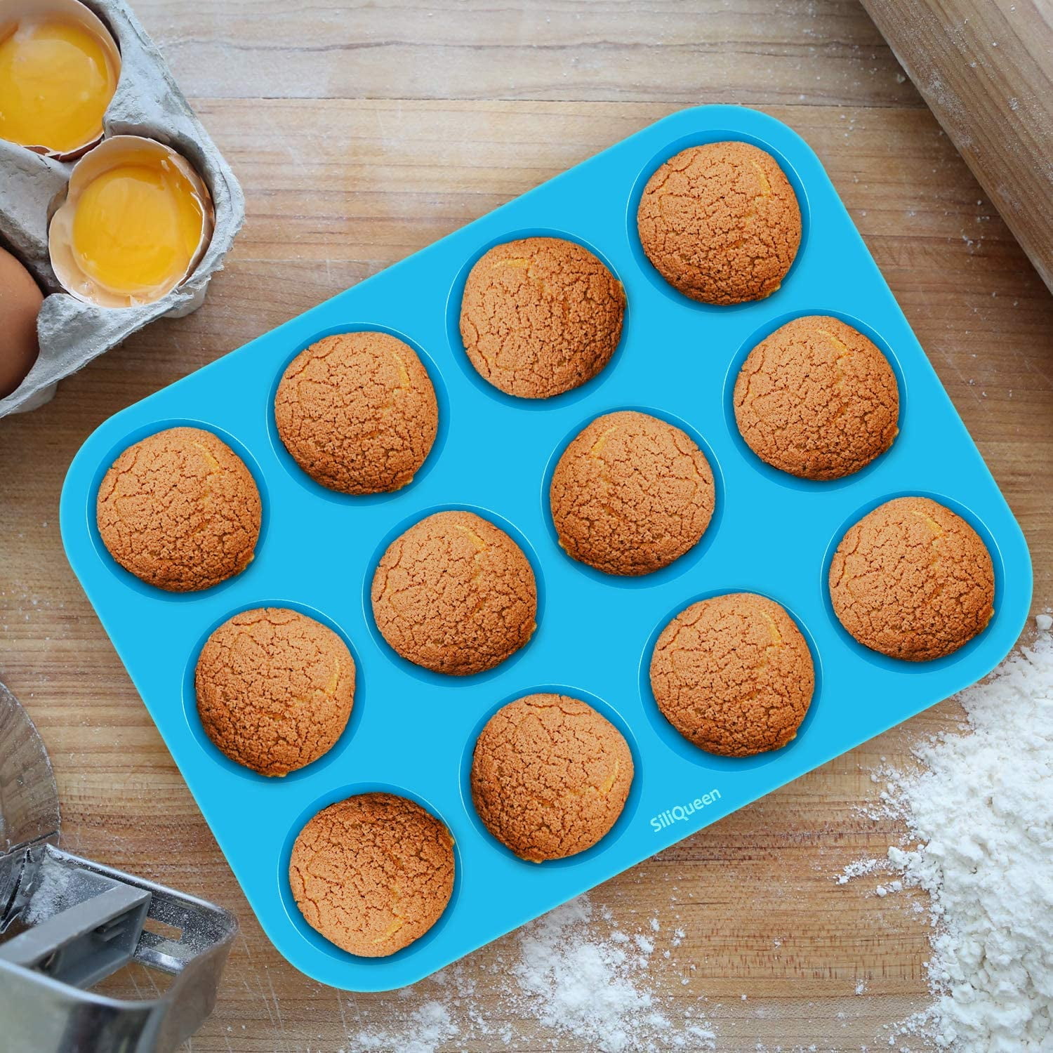 Kepooman Mini 24 Cups Non-Stick Silicone Mold for Baking, Blue Kepooman Mini 24 Cups Non-Stick Silicone Mold for Baking, Blue