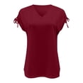 thumbnail image 5 of CHUOU T Shirts for Women Solid Color V Neck Short Sleeve Tie Side Loose Tee Shirt Vintage Top, 5 of 5