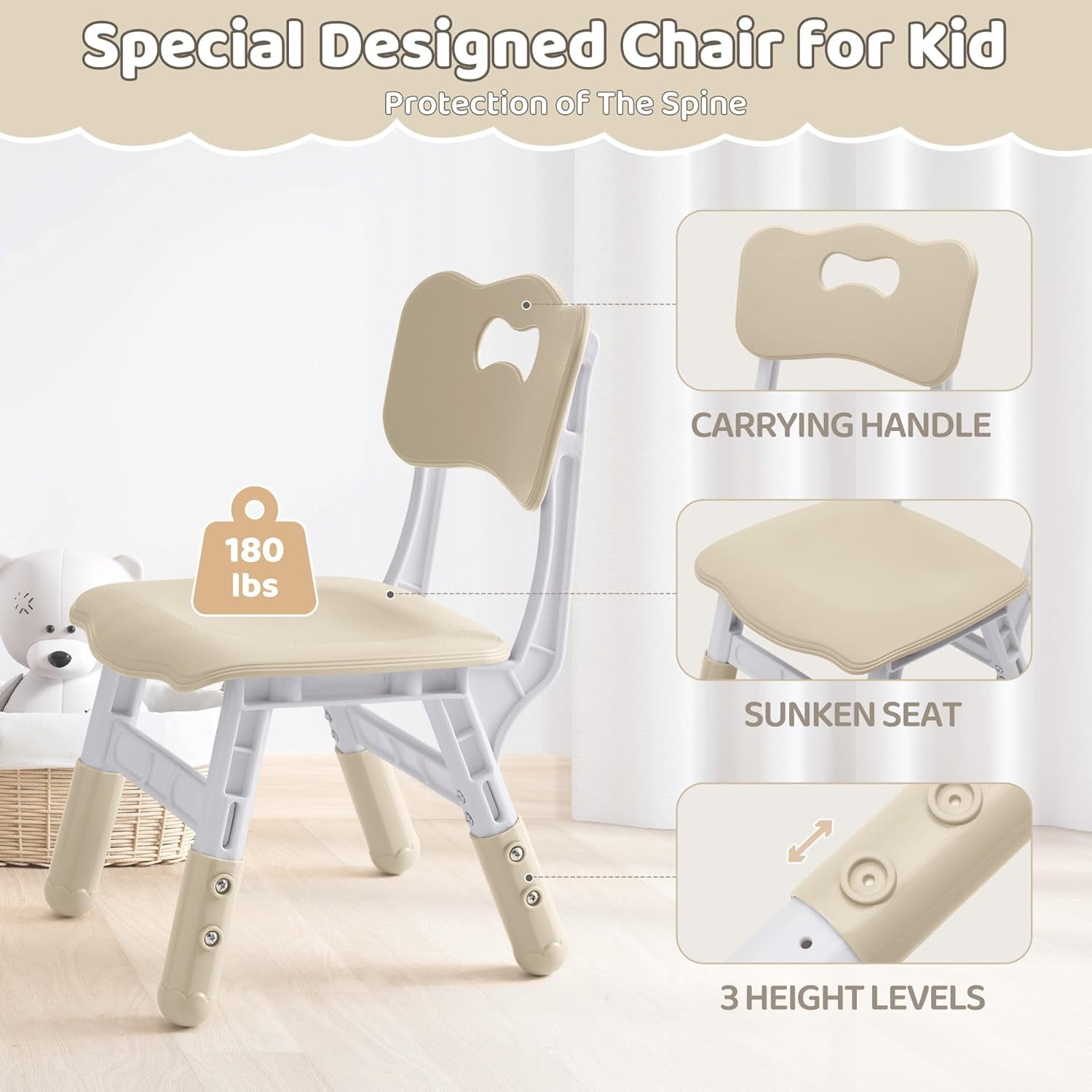DOREROOM  Kids 3-Piece Multifunction Activity Table and Chair Set, Off-White