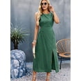 thumbnail image 6 of Womens Casual Dresses Solid Color Dress Long Sleeveless Vest Skirt Summer Temperament Waist Cinching Green L, 6 of 9