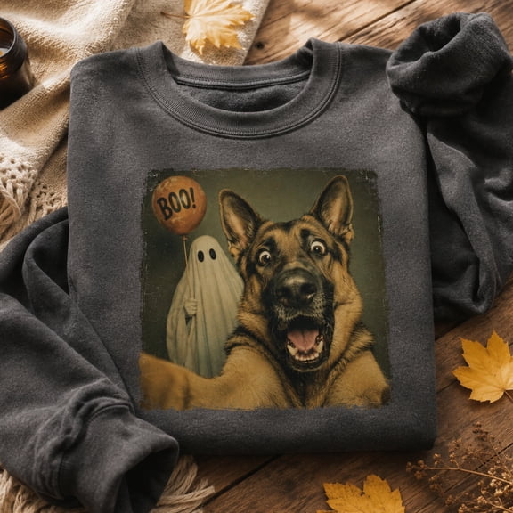 Funny Halloween Shirt, German Shepherd Ghost Sweatshirt, Spooky Dog Lover Gift, Vintage Boo Graphic Pullover, Halloween Party Outfit