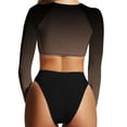 thumbnail image 3 of Ohufall Women's Gradient Swimsuit Rash Guard Long Sleeve Two Piece Swimsuit Crop Top Bikini Bottoms Bathing Suit, 3 of 3