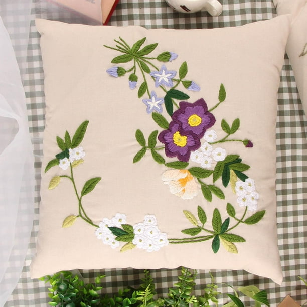 Funda de almohada con elegante, de inicio, funda de almohada , , decoración para sala de estar, artesanía de costura Flores moradas Baoblaze Bordado de fundas de almohada