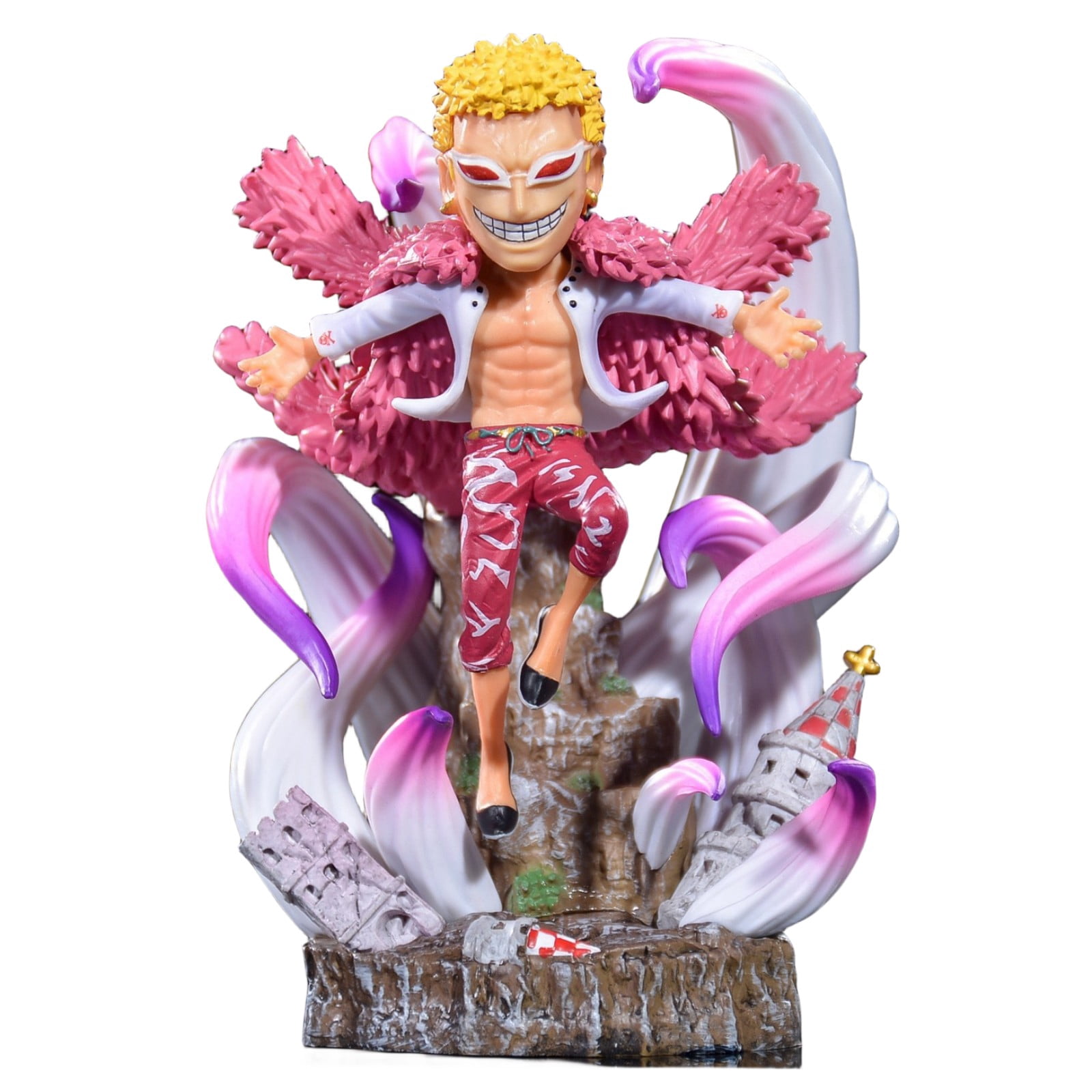 Njube Trumpet Donquixote Doflamingo Figure Anime Doll with Accessories Anime Character Model PVC Material Decoration Gift 5.51inch