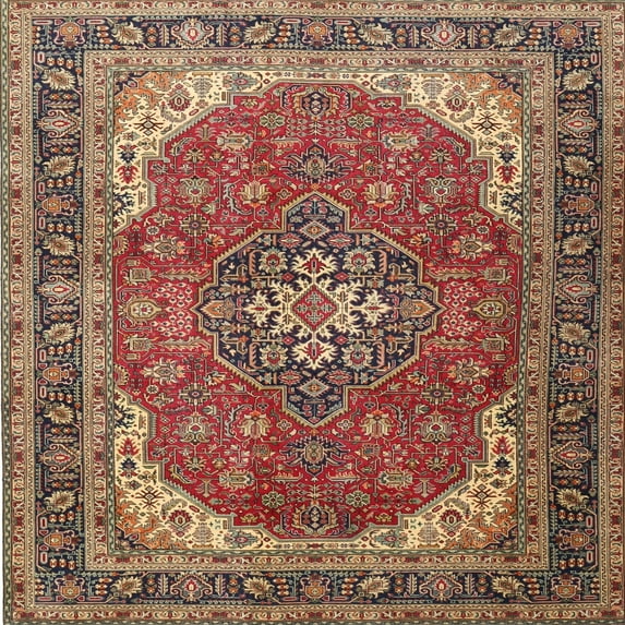 Ahgly Company Machine Washable Indoor Square Traditional Saffron Red Area Rugs, 8' Square